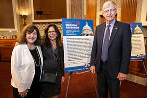 Dr. Jaffee stands with Dr. Margaret Foti, AACR Chief Executive Officer, and Dr. Francis Collins, Director of the National Institutes of Health, at the Rally for Medical Research Hill Day in September 2018.  Photo © AACR/Alan Lessig 2018 