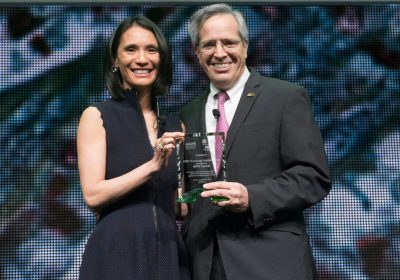 Dr. Christiana Bardon of MPM Capital and Dr. Michael A. Caligiuri, then AACR President, at the AACR Annual Meeting 2018 in April. Photo © AACR/Phil McCarten 2018