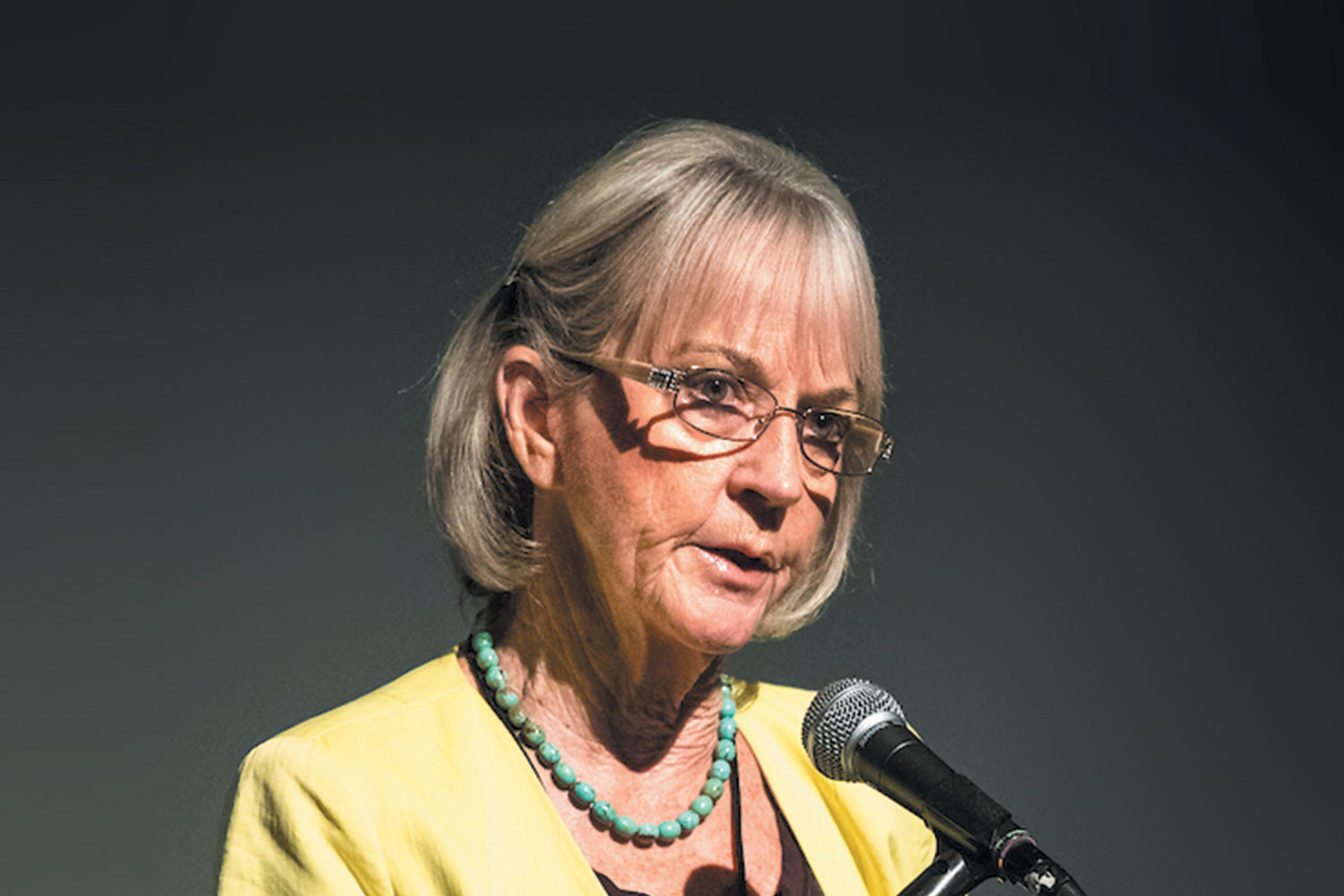 Dr. Anna D. Barker speaks at the Arizona Wellbeing Commons conference held in Tempe in 2017. The Commons brings together scientists, clinicians, and other partners to tackle health issues in Arizona. Photo by Charlie Leight/ASU Now