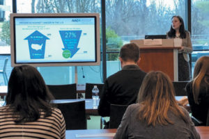 Former AACR Associate Director of Corporate Alliances, Shannon Gallagher-Colombo, PhD, presented at a Lunch and Learn session to employees of Avantor Sciences in Radnor, Pennsylvania, in February 2020. Photo courtesy of Ashley Ruggieri